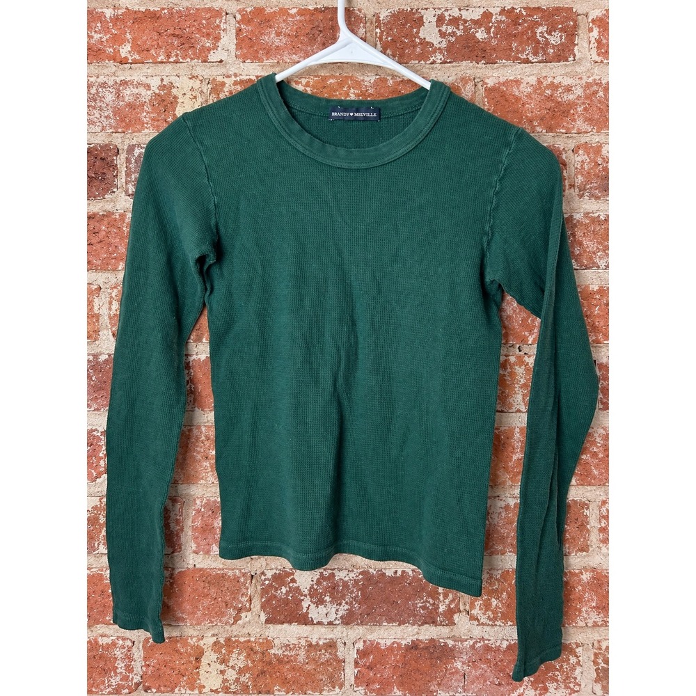 Brandy Melville Forest Green Waffle Knit Long Sleeve Thermal Top Fall Layering